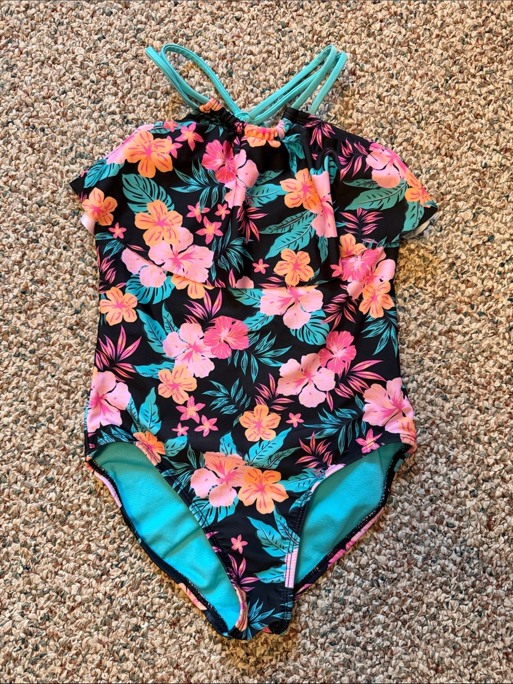 wonder nation Black Floral One-Piece Swimsuit - 6/6X